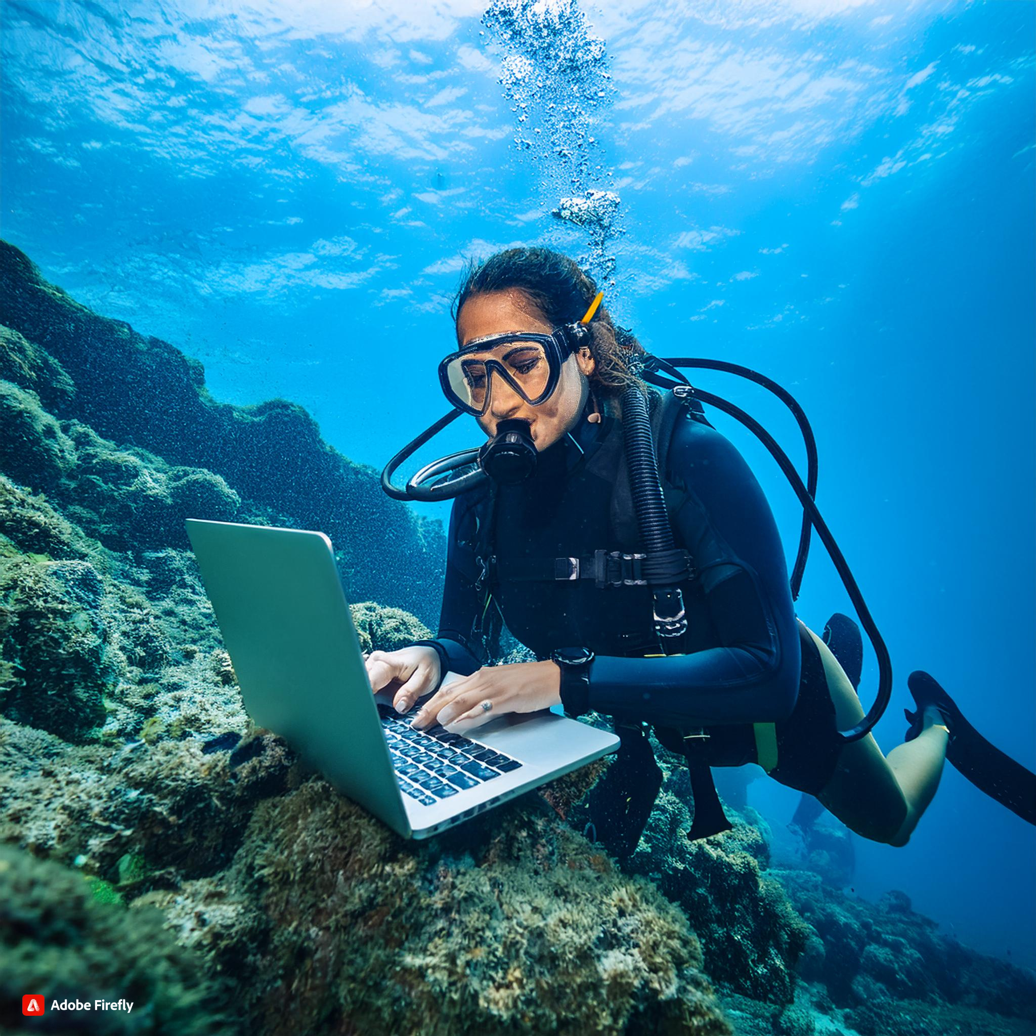 Underwater scene merged with cloud computing concepts